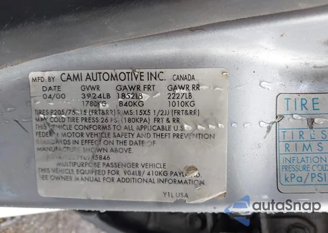 2000 Chevrolet Tracker Hard Top from USA, damaged, VIN 2CNBJ13C1Y6945846